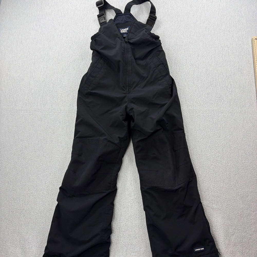 Lands End Squall Black Snow Ski Snowboard Bibs Boys Size 8 Grow A Long Winter